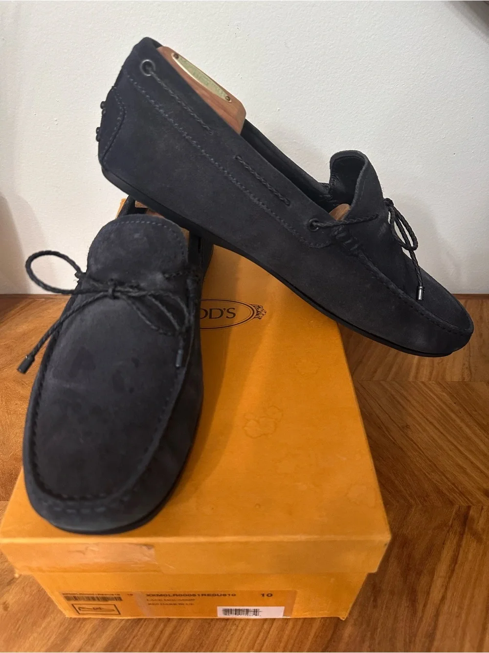 Tod’s Gommino Men's Navy Blue Suede Driving Loafers SZ 10 Luxury Coastal EUC